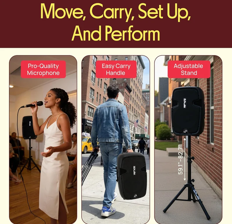 Wireless Portable PA Speaker System - 1800W High Powered Bluetooth Compatible Active + Passive Pair Outdoor Sound Speakers w/ USB SD MP3 AUX - 35mm Mount, 2 Stand, Microphone, Remote