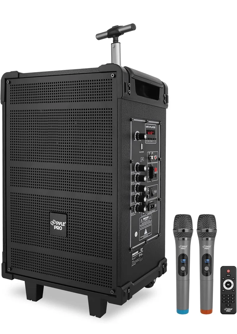 Portable 10" Wireless Bluetooth Speaker System - Built-in Rechargeable Battery, Wireless Microphone, USB/Micro SD/FM - 600 Watt FM Radio w/ Digital LED Display