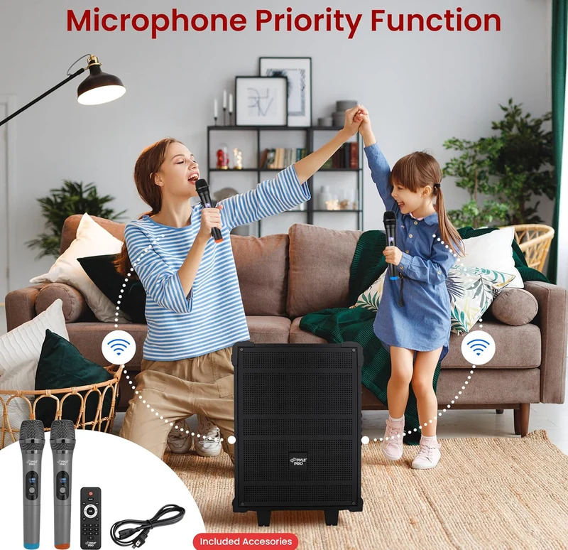 Portable 10" Wireless Bluetooth Speaker System - Built-in Rechargeable Battery, Wireless Microphone, USB/Micro SD/FM - 600 Watt FM Radio w/ Digital LED Display