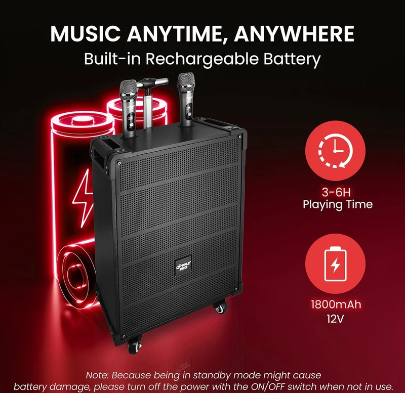 Portable 10" Wireless Bluetooth Speaker System - Built-in Rechargeable Battery, Wireless Microphone, USB/Micro SD/FM - 600 Watt FM Radio w/ Digital LED Display