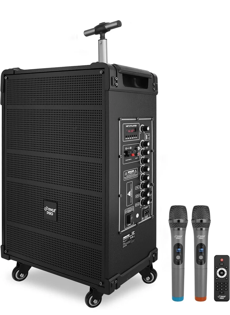 Portable 12" Wireless Bluetooth Speaker System - Built-in Rechargeable Battery, Wireless Microphone, USB/Micro SD/FM - 80 Watt - FM Radio w/ Digital LED Display