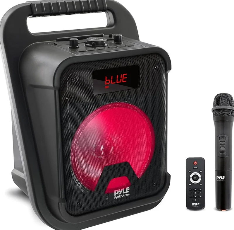Portable Bluetooth PA Speaker-360W 8” Rechargeable Indoor/Outdoor BT Karaoke Audio System Bundle Kit-Party Lights,LED Display,FM/AUX/MP3/USB/SD,1/4" in,Carry Handle-Wireless Mic,Remote Control