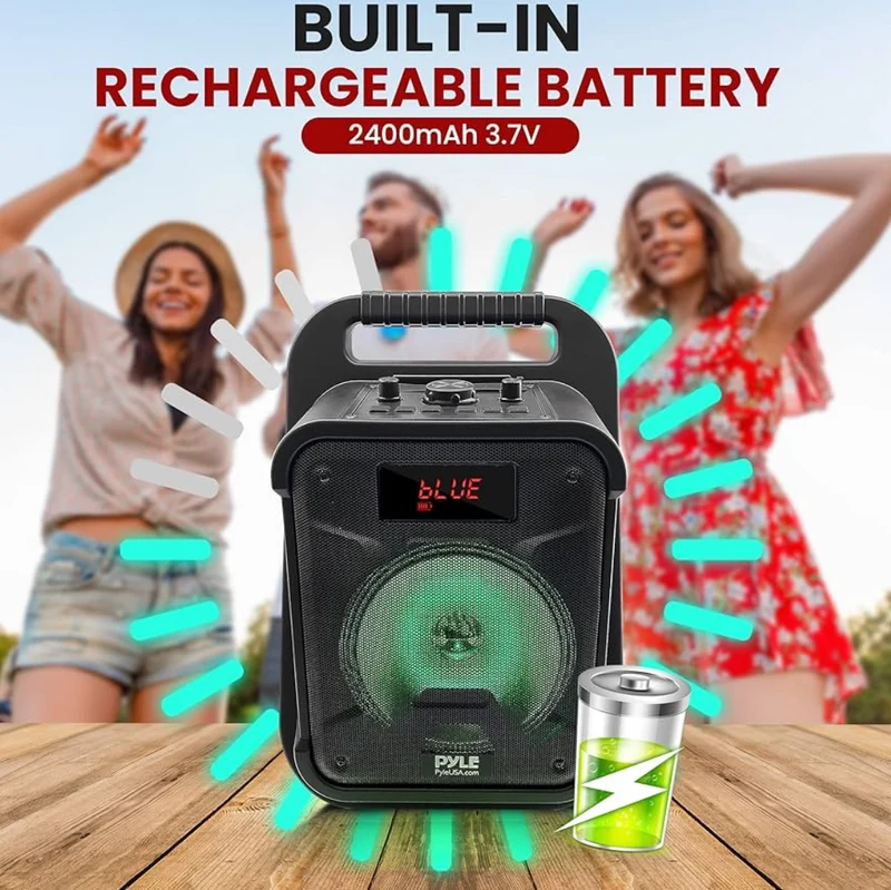Portable Bluetooth PA Speaker-360W 8” Rechargeable Indoor/Outdoor BT Karaoke Audio System Bundle Kit-Party Lights,LED Display,FM/AUX/MP3/USB/SD,1/4" in,Carry Handle-Wireless Mic,Remote Control