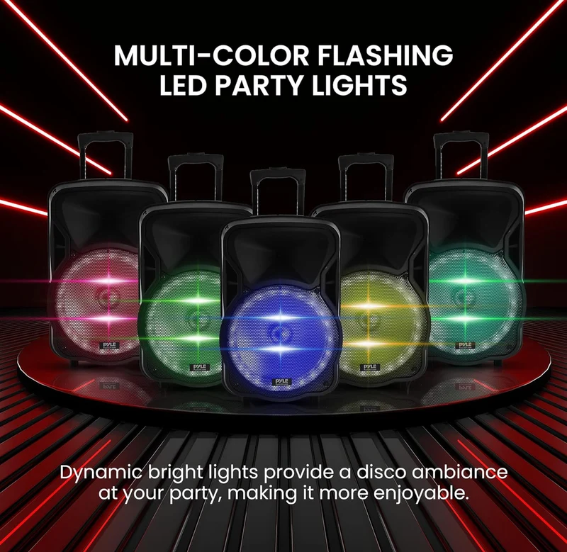 Portable Bluetooth PA Speaker-300W 12” Rechargeable Indoor/Outdoor BT Karaoke Audio System - LED Display, FM/AUX/MP3/USB/SD,1/4" in, Handle, Wheels-Wireless & Wired Mic, Remote Control
