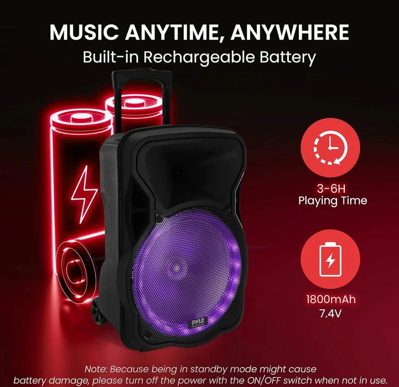 Portable Bluetooth PA Speaker-300W 12” Rechargeable Indoor/Outdoor BT Karaoke Audio System - LED Display, FM/AUX/MP3/USB/SD,1/4" in, Handle, Wheels-Wireless & Wired Mic, Remote Control