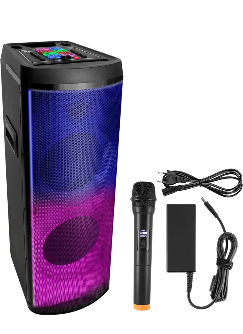 Rechargeable Bluetooth Portable PA Party Speaker - 600W Dual 12” Indoor/Outdoor BT Karaoke Audio System, TWS, X-Bass Function, Flashing Party Flame Lights, MP3/USB/AUX/FM Radio, Carry Handle