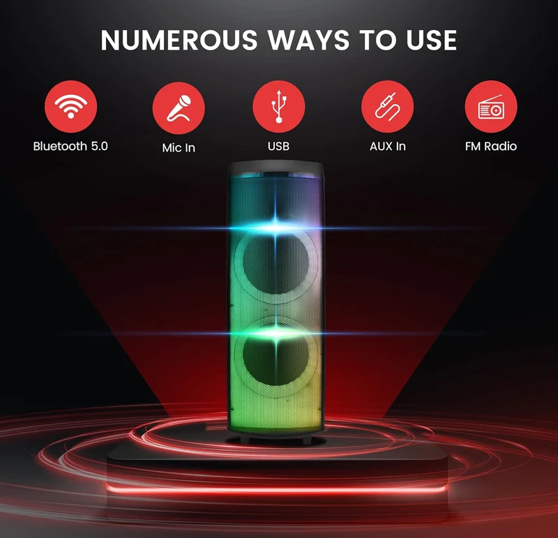 Rechargeable Bluetooth Portable PA Party Speaker - 600W Dual 12” Indoor/Outdoor BT Karaoke Audio System, TWS, X-Bass Function, Flashing Party Flame Lights, MP3/USB/AUX/FM Radio, Carry Handle