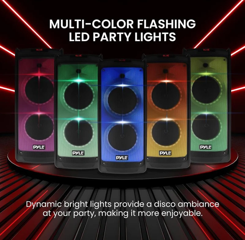 Portable Bluetooth PA Speaker System - 500W Rechargeable Indoor Outdoor Stereo w/Dual 8” Woofer & Tweeter, Audio Recording, Wireless Microphone, Flaming Light, Radio, MP3/USB/Micro SD, Remote