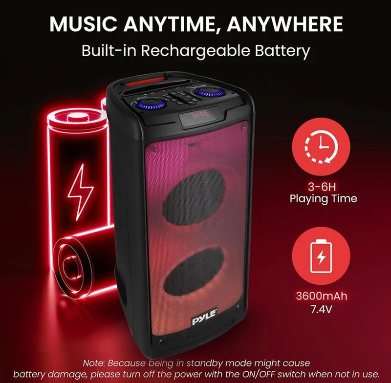 Portable Bluetooth PA Speaker System - 500W Rechargeable Indoor Outdoor Stereo w/Dual 8” Woofer & Tweeter, Audio Recording, Wireless Microphone, Flaming Light, Radio, MP3/USB/Micro SD, Remote