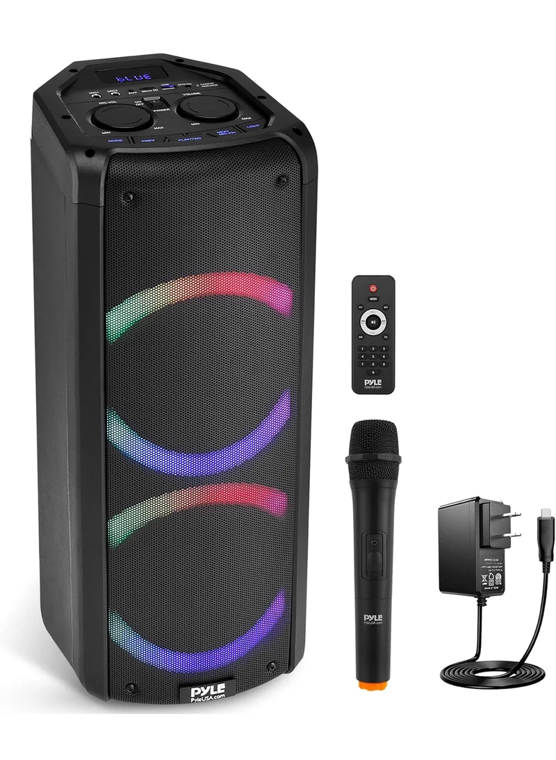 Portable Bluetooth PA Speaker - 240W Dual 6.5" Rechargeable Indoor/Outdoor BT Karaoke Audio System-TWS, Party Lights, LED Display, FM/AUX/MP3/USB/SD, 6.5mm in, Handle-Wireless Mic, Remote