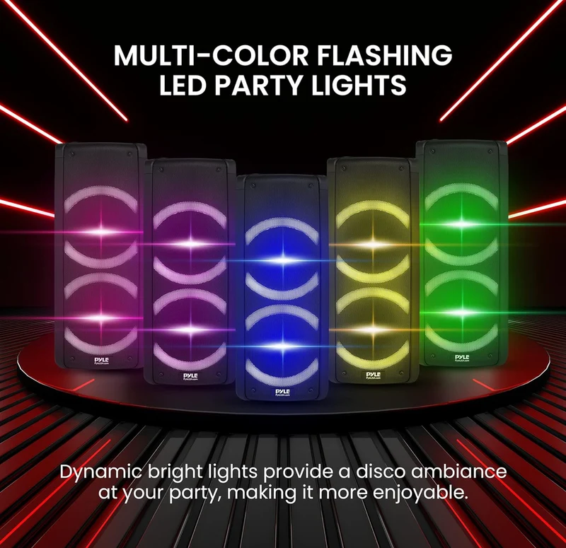 Portable Bluetooth PA Speaker - 240W Dual 6.5" Rechargeable Indoor/Outdoor BT Karaoke Audio System-TWS, Party Lights, LED Display, FM/AUX/MP3/USB/SD, 6.5mm in, Handle-Wireless Mic, Remote