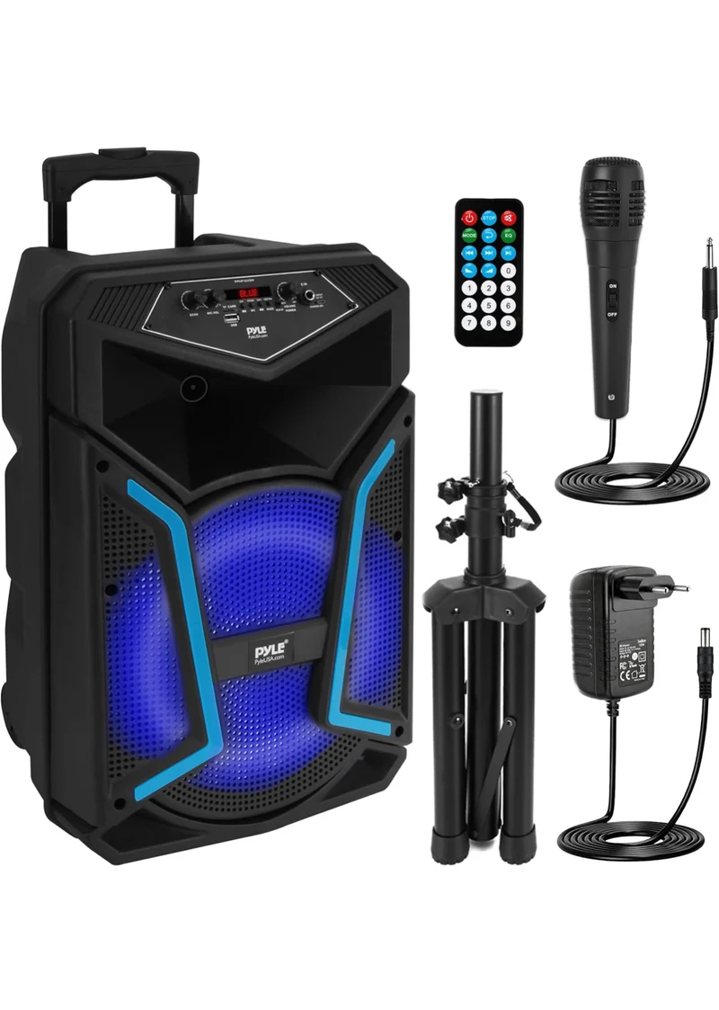 Portable Bluetooth PA Speaker System - 800W Outdoor Bluetooth Speaker Portable PA System w/ Microphone In, Party Lights, MP3/USB, FM Radio, Rolling Wheels - Mic, Remote