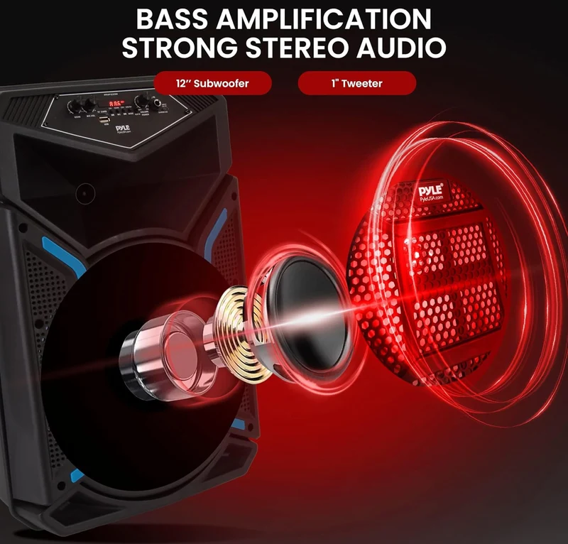 Portable Bluetooth PA Speaker System - 800W Outdoor Bluetooth Speaker Portable PA System w/ Microphone In, Party Lights, MP3/USB, FM Radio, Rolling Wheels - Mic, Remote