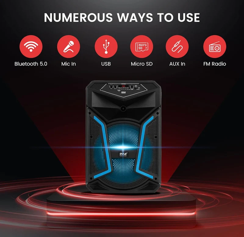 Portable Bluetooth PA Speaker System - 800W Outdoor Bluetooth Speaker Portable PA System w/ Microphone In, Party Lights, MP3/USB, FM Radio, Rolling Wheels - Mic, Remote
