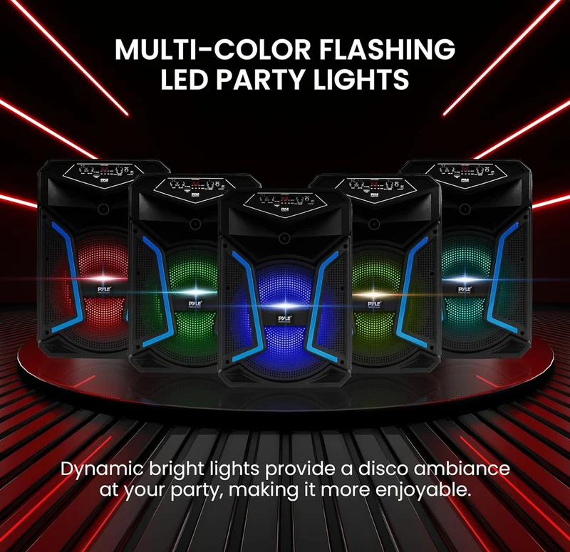 Portable Bluetooth PA Speaker System - 800W Outdoor Bluetooth Speaker Portable PA System w/ Microphone In, Party Lights, MP3/USB, FM Radio, Rolling Wheels - Mic, Remote