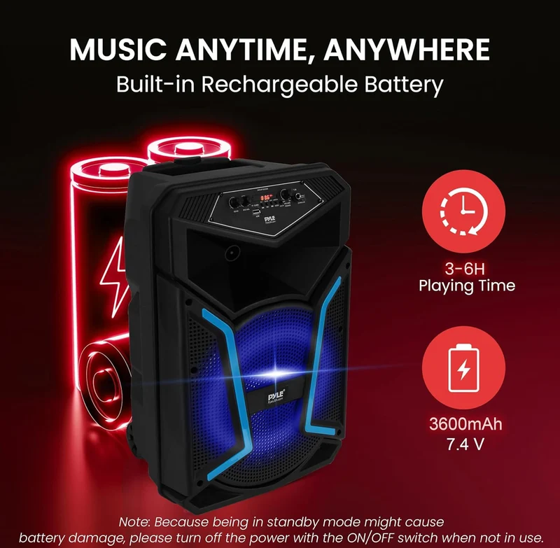 Portable Bluetooth PA Speaker System - 800W Outdoor Bluetooth Speaker Portable PA System w/ Microphone In, Party Lights, MP3/USB, FM Radio, Rolling Wheels - Mic, Remote