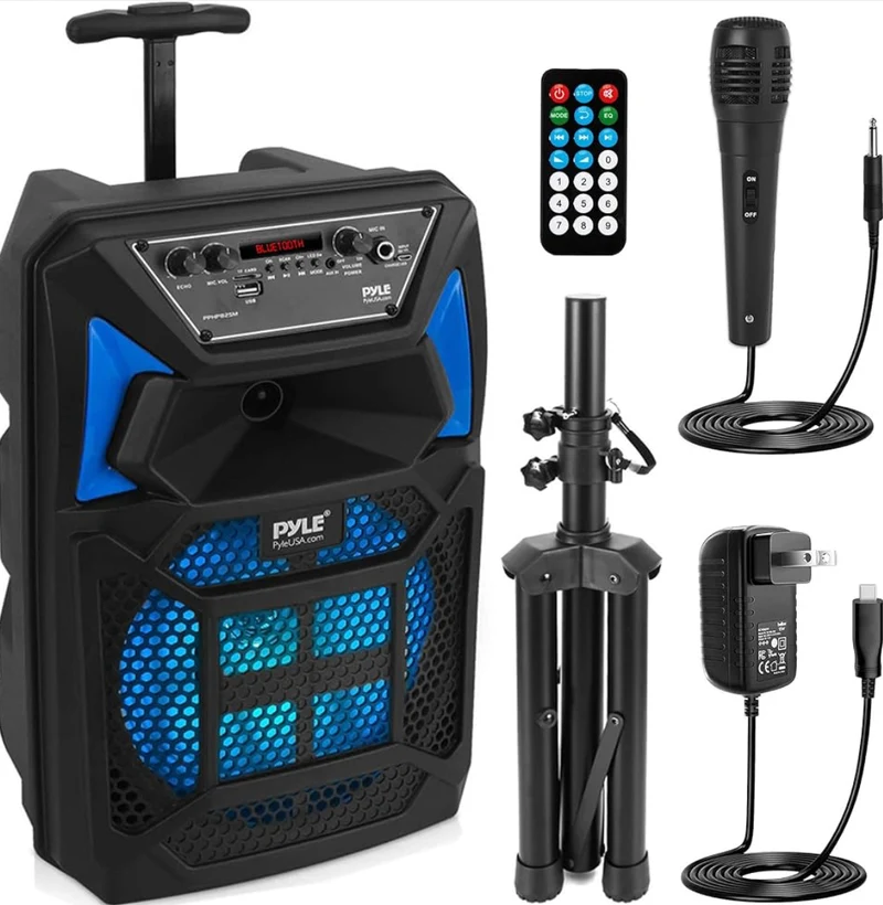 Portable Bluetooth PA Speaker System - 400W Outdoor Bluetooth Speaker Portable PA System w/Microphone in, Party Lights, MP3/USB SD Card Reader, FM Radio, Rolling Wheels - Mic, Remote - PPHP82SM