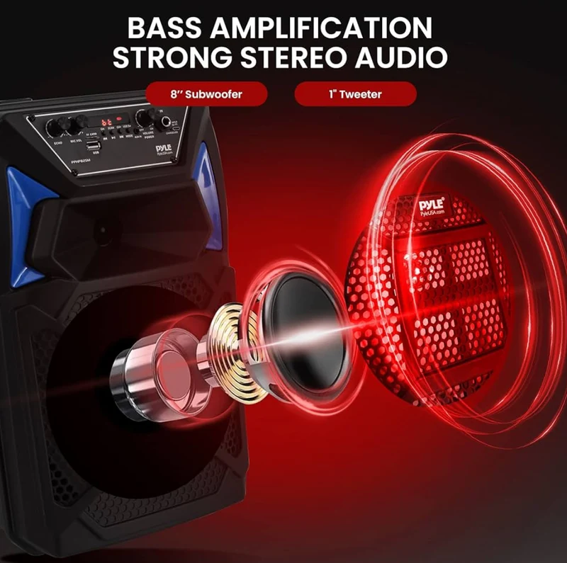 Portable Bluetooth PA Speaker System - 400W Outdoor Bluetooth Speaker Portable PA System w/Microphone in, Party Lights, MP3/USB SD Card Reader, FM Radio, Rolling Wheels - Mic, Remote - PPHP82SM