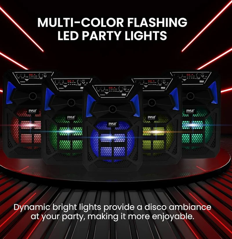 Portable Bluetooth PA Speaker System - 400W Outdoor Bluetooth Speaker Portable PA System w/Microphone in, Party Lights, MP3/USB SD Card Reader, FM Radio, Rolling Wheels - Mic, Remote - PPHP82SM