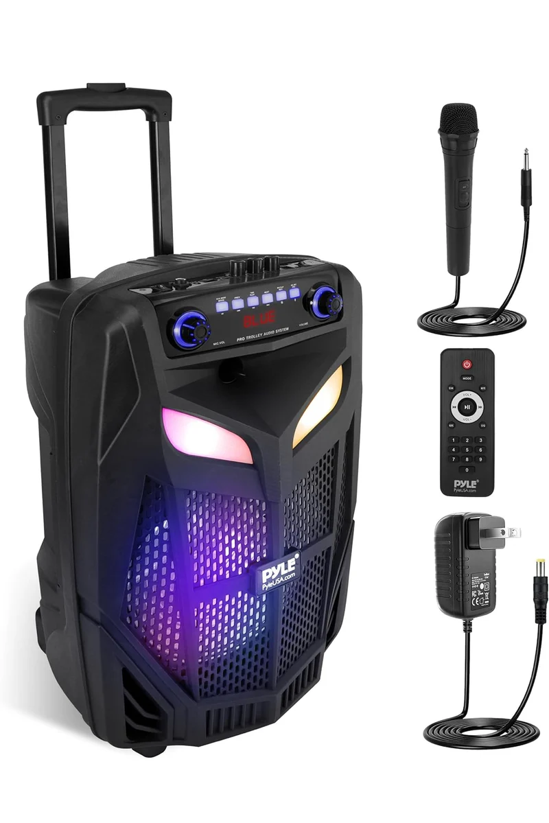 Portable Bluetooth Speaker System Loud 800W 12" Subwoofer, And Wireless Mic, Pa Speaker Is Wireless And Includes Wheels & 4 Hr Battery Life