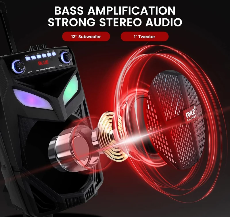 Portable Bluetooth Speaker System Loud 800W 12" Subwoofer, And Wireless Mic, Pa Speaker Is Wireless And Includes Wheels & 4 Hr Battery Life