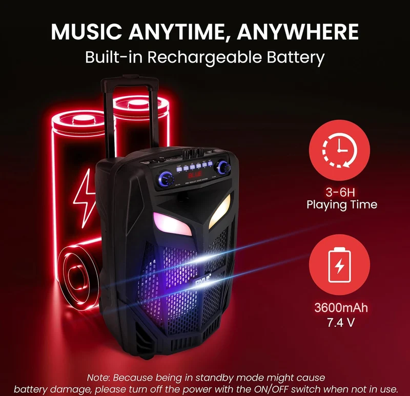 Portable Bluetooth Speaker System Loud 800W 12" Subwoofer, And Wireless Mic, Pa Speaker Is Wireless And Includes Wheels & 4 Hr Battery Life