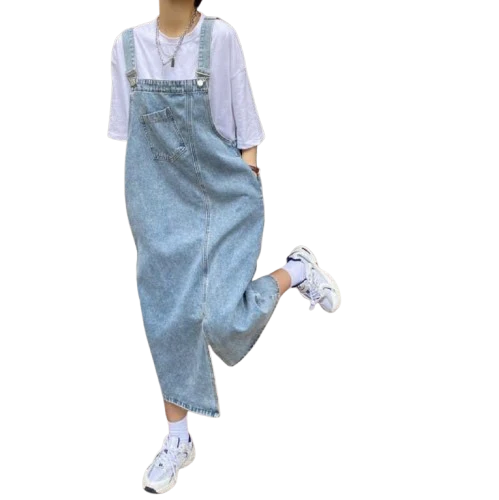 Robe Salopette en Jean Longue avec Poche Avant