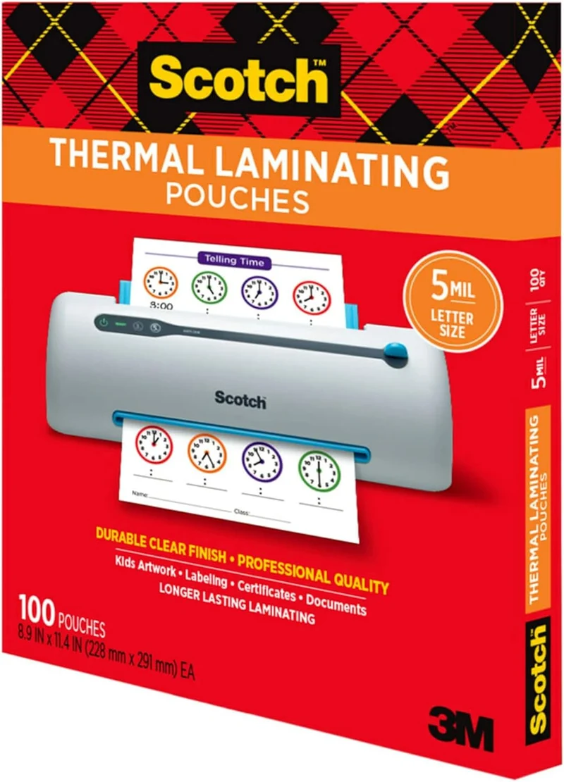 Scotch Thermal Laminating Pouches, 100CT, Clear, 5 mil Office or School Supplies, Fits Letter Size 8.9x11.4 in Paper