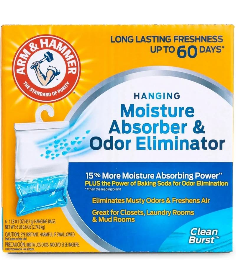 Arm & Hammer Hanging Moisture Absorber and Odor Eliminator, 16.1 oz., 6 Pack, Clean Burst, Moisture Absorbers for Closet and Small Rooms, Long-Lasting Freshness