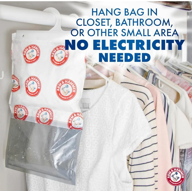 Arm & Hammer Hanging Moisture Absorber and Odor Eliminator, 16.1 oz., 6 Pack, Clean Burst, Moisture Absorbers for Closet and Small Rooms, Long-Lasting Freshness