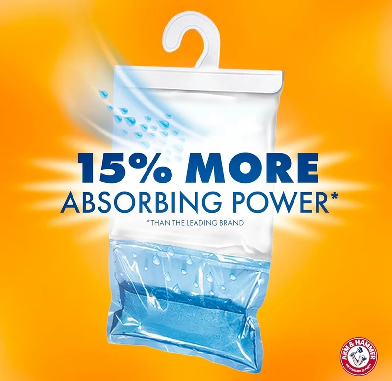 Arm & Hammer Hanging Moisture Absorber and Odor Eliminator, 16.1 oz., 6 Pack, Fragrance Free, Moisture Absorbers for Closet and Small Rooms, Long-Lasting Freshness