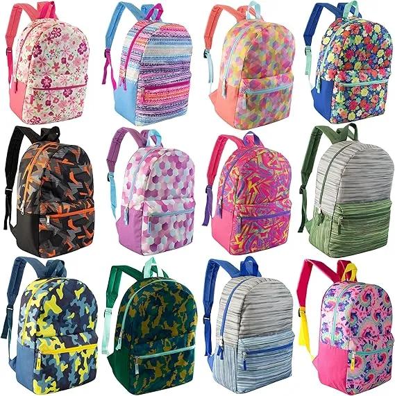 17" School Backpacks for Kids - Backpacks in Bulk - Assorted Colors