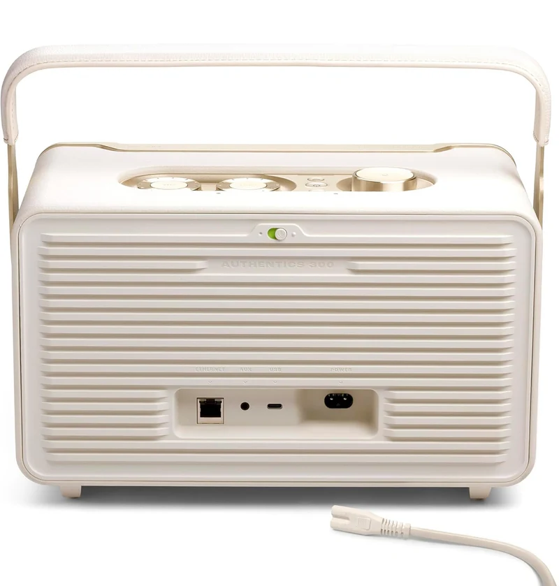 JBL Authentics 300 - Retro Style Wireless Bluetooth/WiFi Home Speaker, Built in Battery (4800mAh) - (White/Gold)