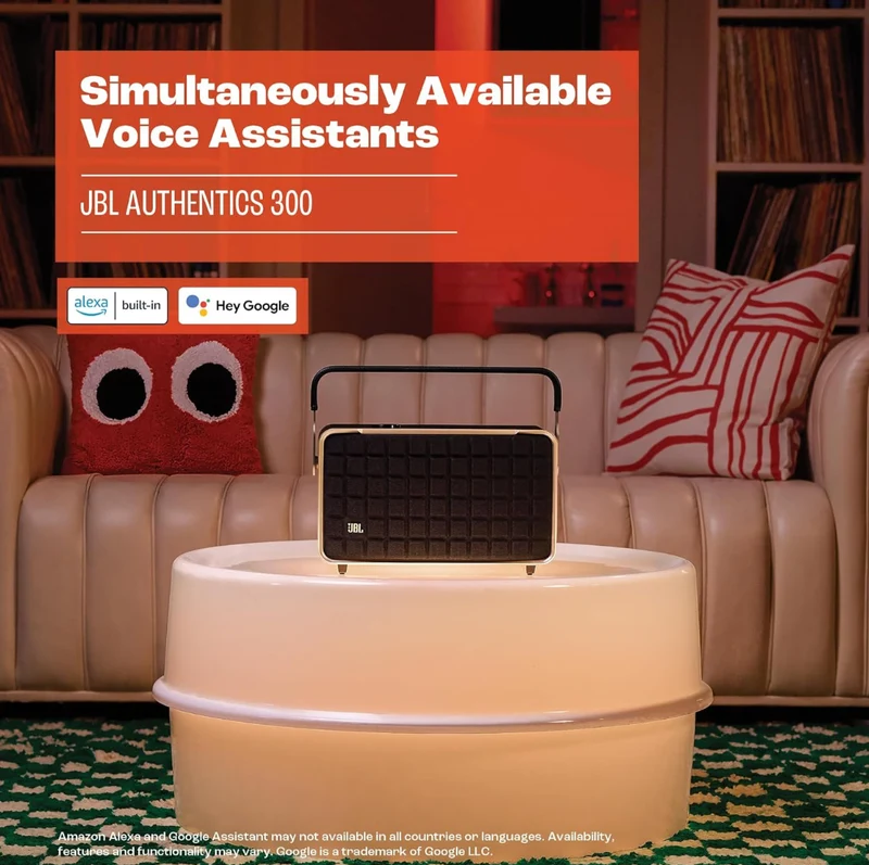 JBL Authentics 300 - Retro Style Wireless Bluetooth/WiFi Home Speaker, Built in Battery (4800mAh) - (Black/Gold)
