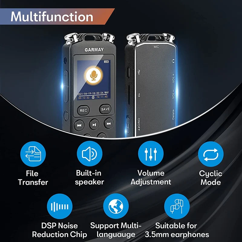 GARMAY Digital Voice Recorder Upgraded 48GB 1536BPS 3343Hours Recording Capacity