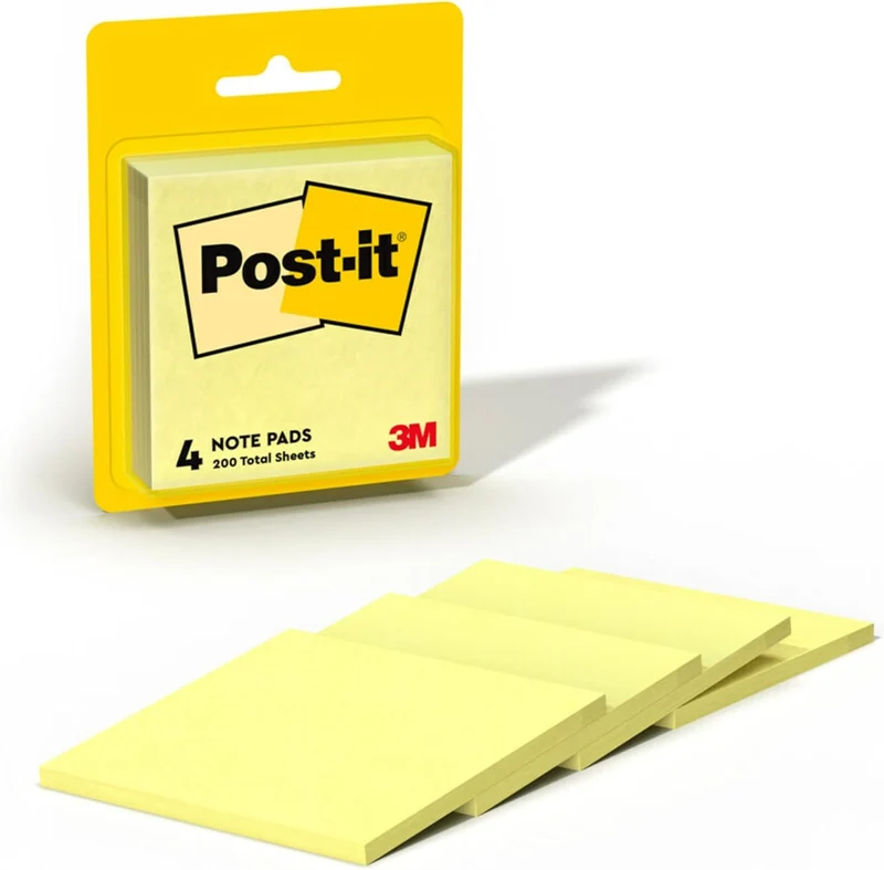 Post-it Notes, 3 in x 3 in, 4 Sticky Notes Pads, 50 Sheets per Pad - Iconic Canary Yellow Note (Pack of 3)