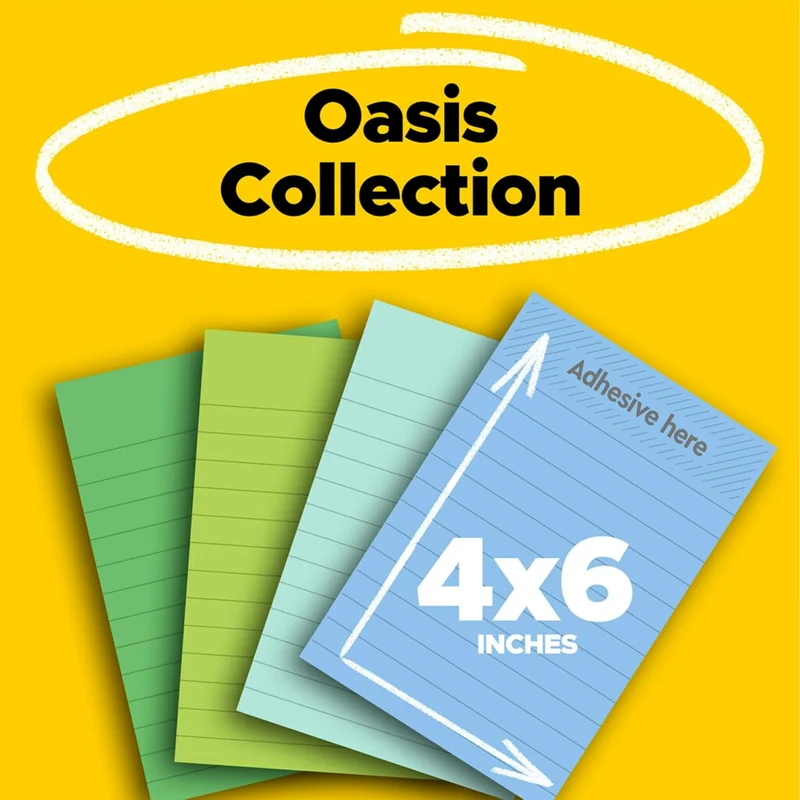 Post-it Sticky Notes, 2X The Sticking Power, 4x6 Inches - 4 Pads, 45 Sheets/Pad, Oasis Collection - (Pack of 2)