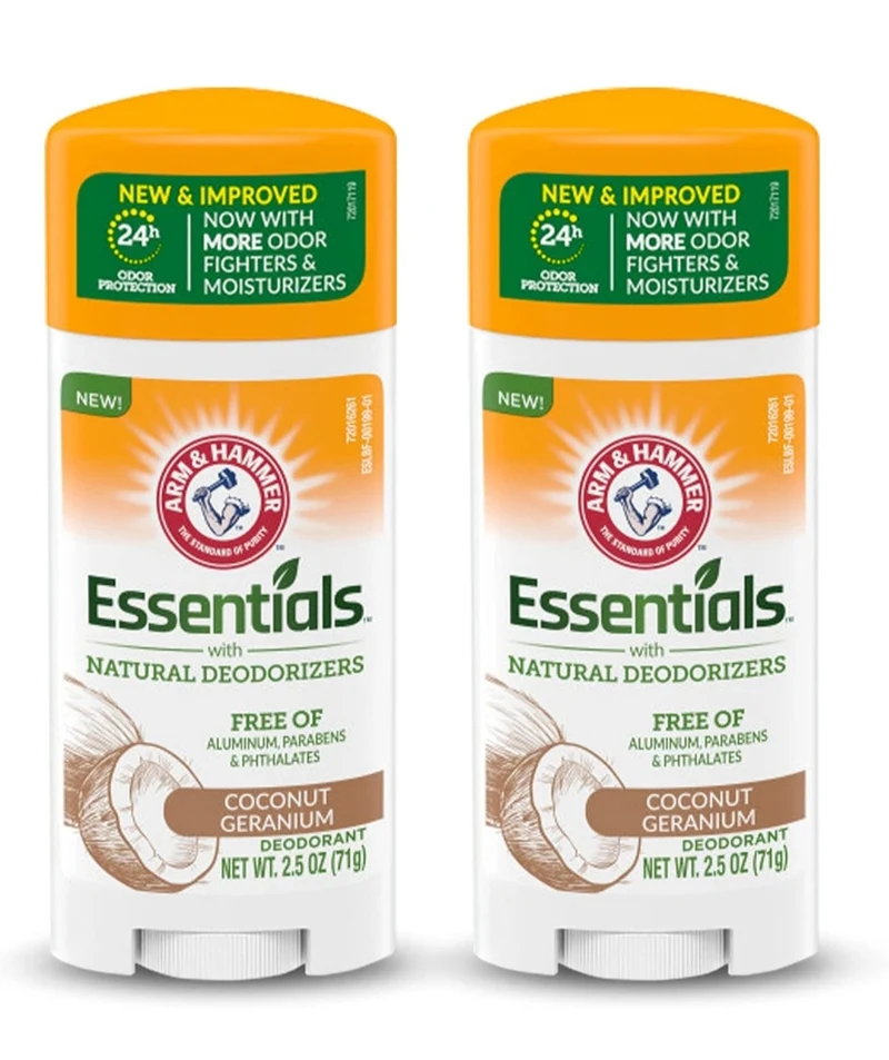 ARM & HAMMER Essentials Deodorant w/ Natural Deodorizers - Coconut Geranium (Pack of 2)