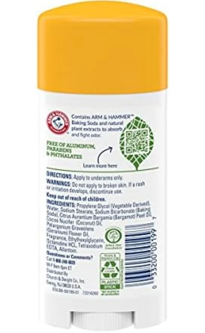 ARM & HAMMER Essentials Deodorant w/ Natural Deodorizers - Coconut Geranium (Pack of 2)