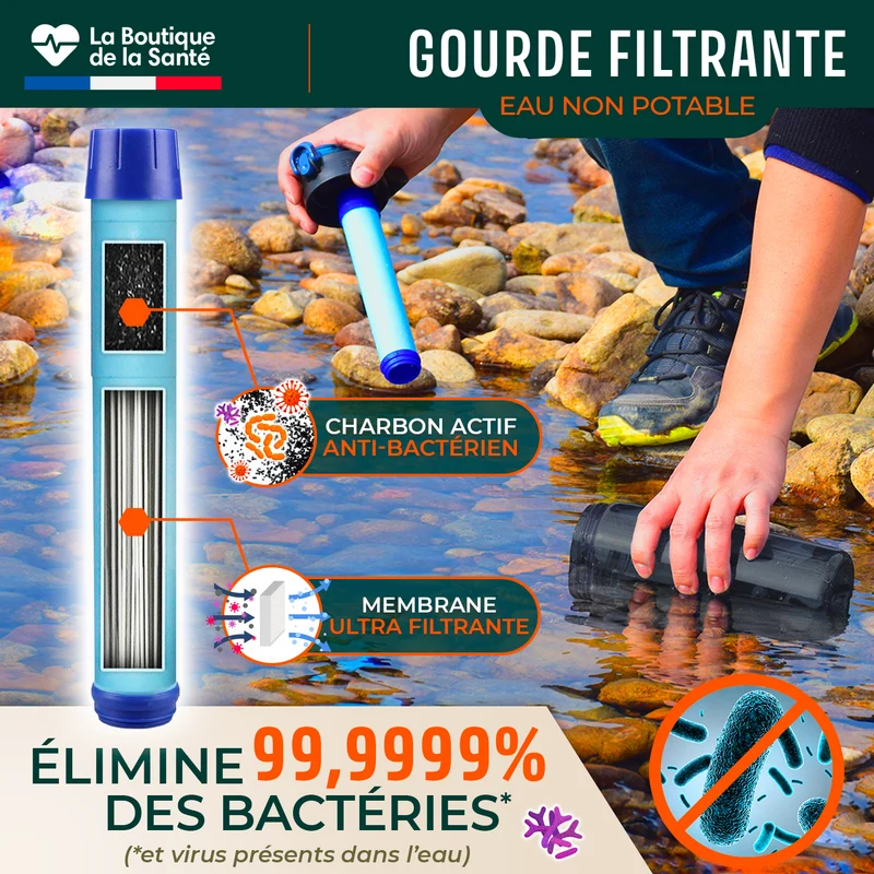 Gourde filtrante pour eau non potable + E-BOOK OFFERT