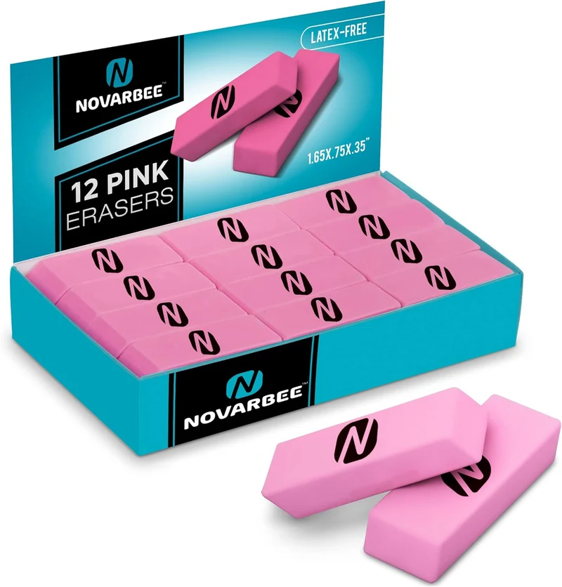 Pink Pencil Erasers – 12-Pack Latex-Free Erasers for Kids, Teachers, School Supplies, Art, and Office Use – Soft, Smudge-Free, Classroom Essentials