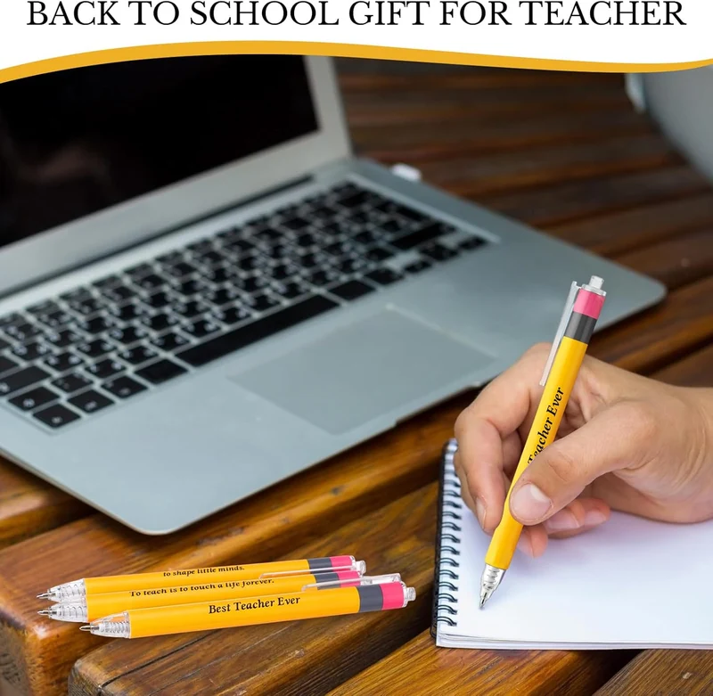 50 Pcs Back to School Teachers Pens Bulk Teacher Appreciation Gifts Inspirational Yellow Retractable Ballpoint Pens for Coworker Staff Thank You Gifts Office Writing Stationary Supplies