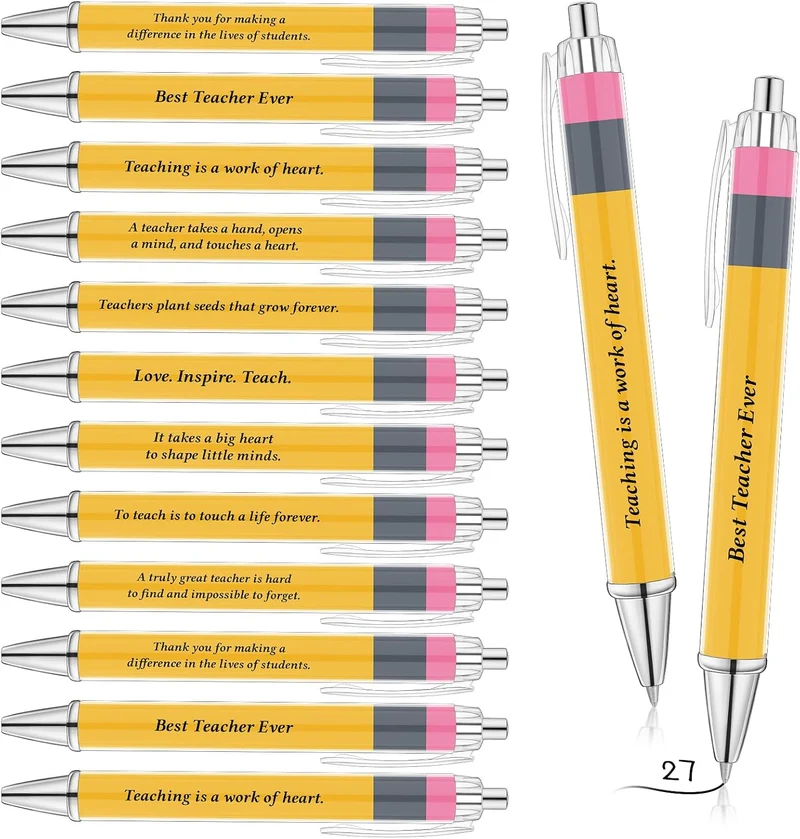 54 Pcs Back to School Teachers Pens Bulk Teacher Appreciation Gifts Inspirational Yellow Retractable Ballpoint Pens for Coworker Staff Thank You Gifts Office Writing Stationary Supplies