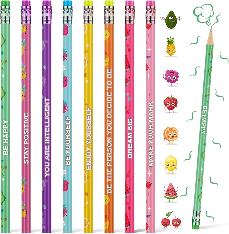 60 Pcs Scented Pencils Bulk for Kids Inspirational Cute Fun Wood with Erasers