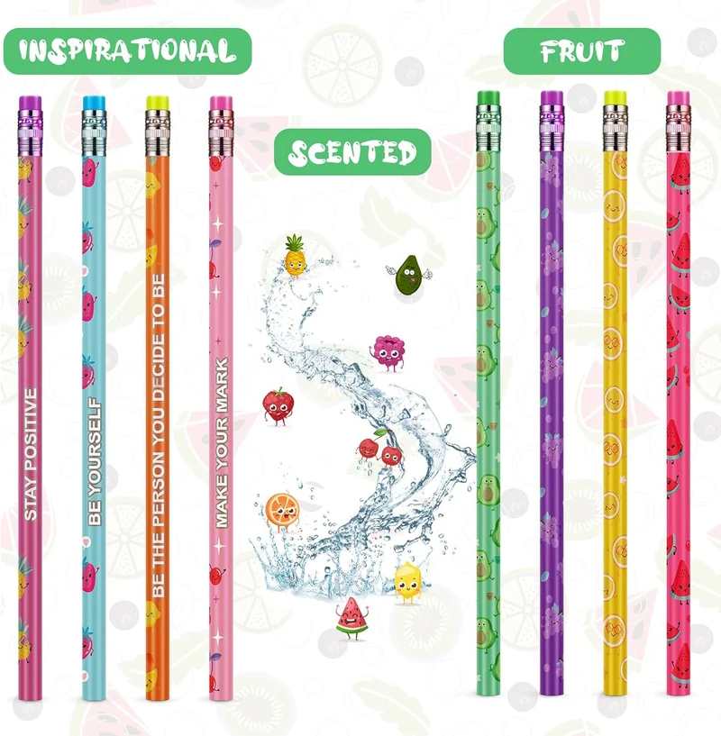 60 Pcs Scented Pencils Bulk for Kids Inspirational Cute Fun Wood with Erasers