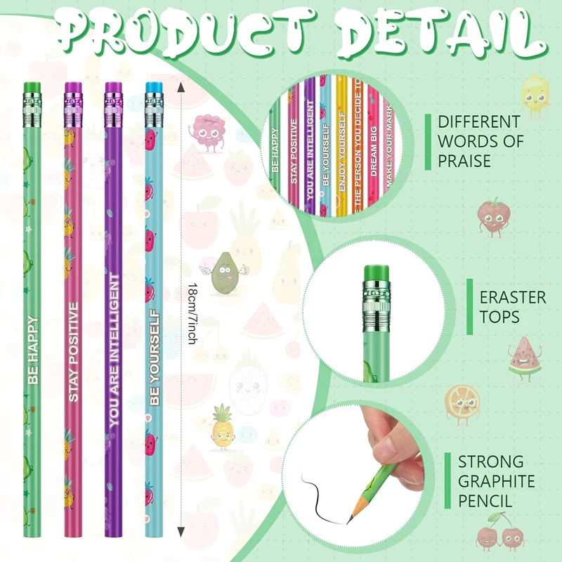 60 Pcs Scented Pencils Bulk for Kids Inspirational Cute Fun Wood with Erasers