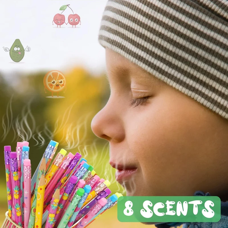 200 Pcs Scented Pencils Bulk for Kids Inspirational Cute Fun Wood Smelly Pencils with Erasers