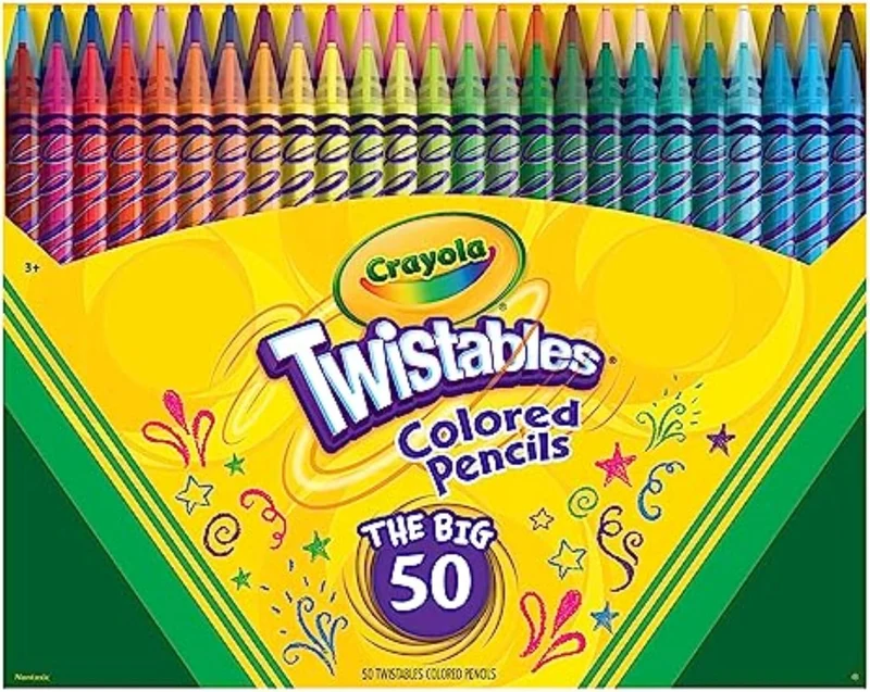Crayola Twistables Colored Pencil Set for Kids (50ct), No Sharpen Coloring Book Pencils, Essential Classroom Supplies