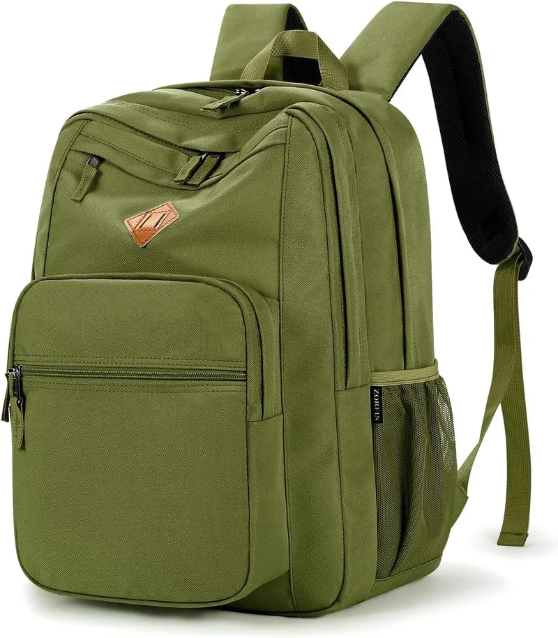 26L Backpack for School, College, and Travel: Water Resistant Bookbag with 8 Compartments - Army Green