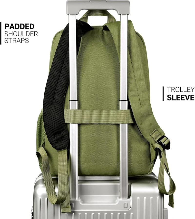 26L Backpack for School, College, and Travel: Water Resistant Bookbag with 8 Compartments - Army Green